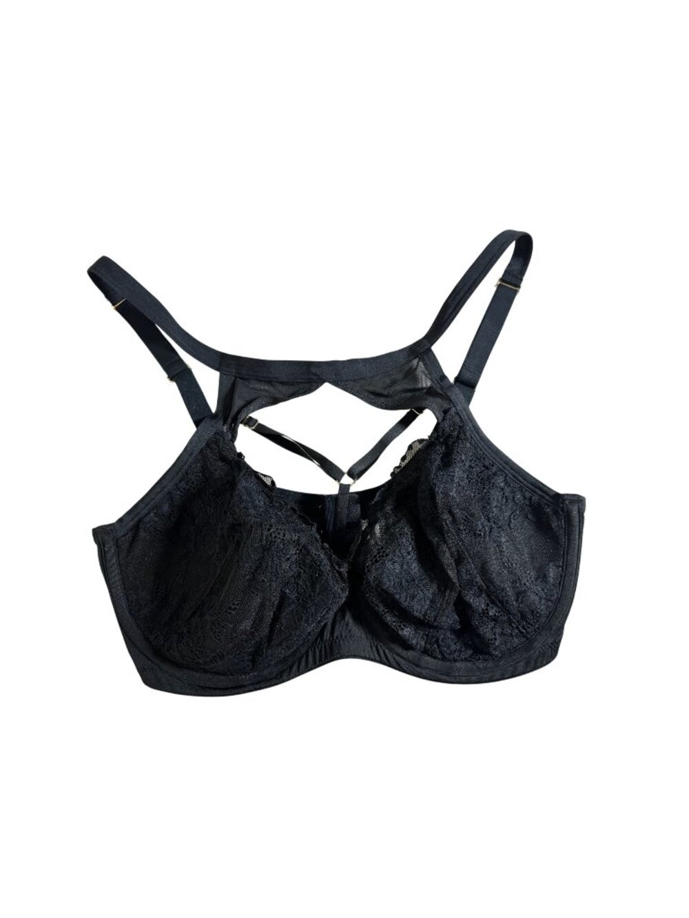 Cacique Underwire French Balconette Bra 36DDD Black Lace Adjustable Straps